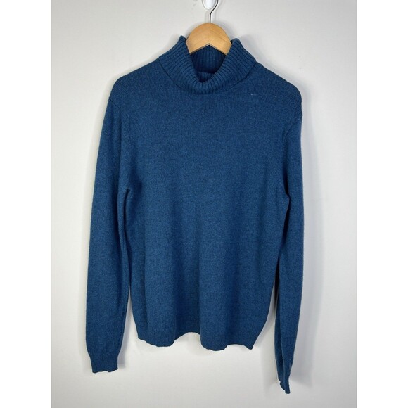 WoolOvers Mens $102 Turtleneck 100% Lambswool Sweater Sz L Blue Preppy Classic - Picture 2 of 6